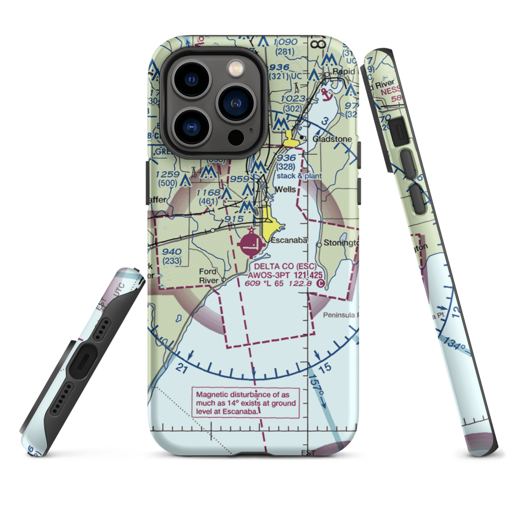 Delta County Airport (ESC) VFR Sectional  Tough iPhone Case iPhone 14 Pro Max model shown