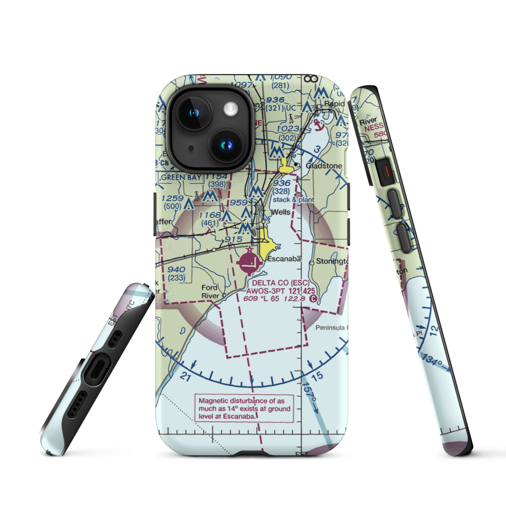 Delta County Airport (ESC) VFR Sectional  Tough iPhone Case iPhone 15 model shown