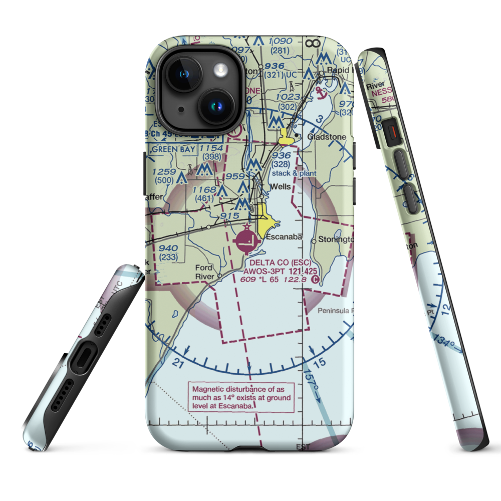 Delta County Airport (ESC) VFR Sectional  Tough iPhone Case iPhone 15 Plus model shown