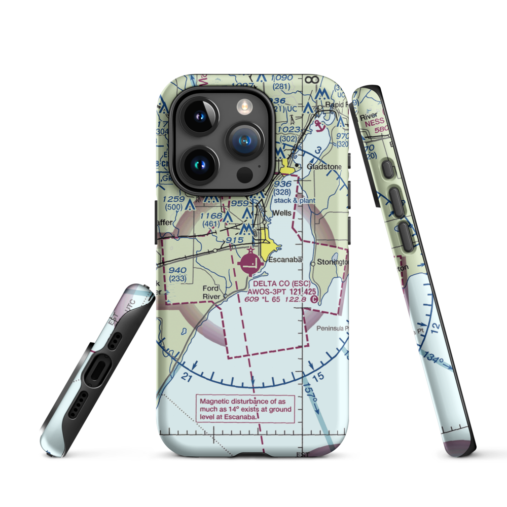 Delta County Airport (ESC) VFR Sectional  Tough iPhone Case iPhone 15 Pro model shown