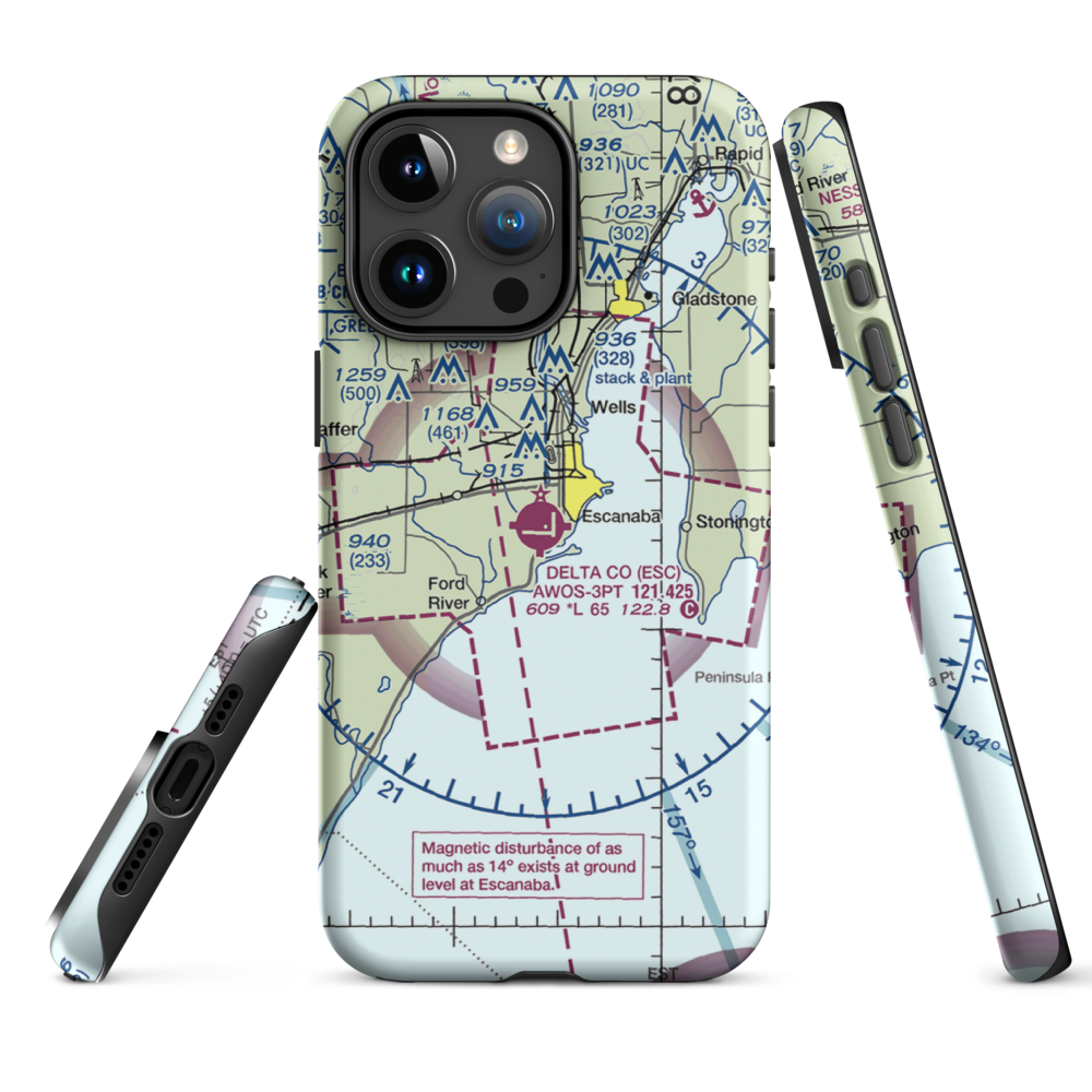 Delta County Airport (ESC) VFR Sectional  Tough iPhone Case iPhone 15 Pro Max model shown