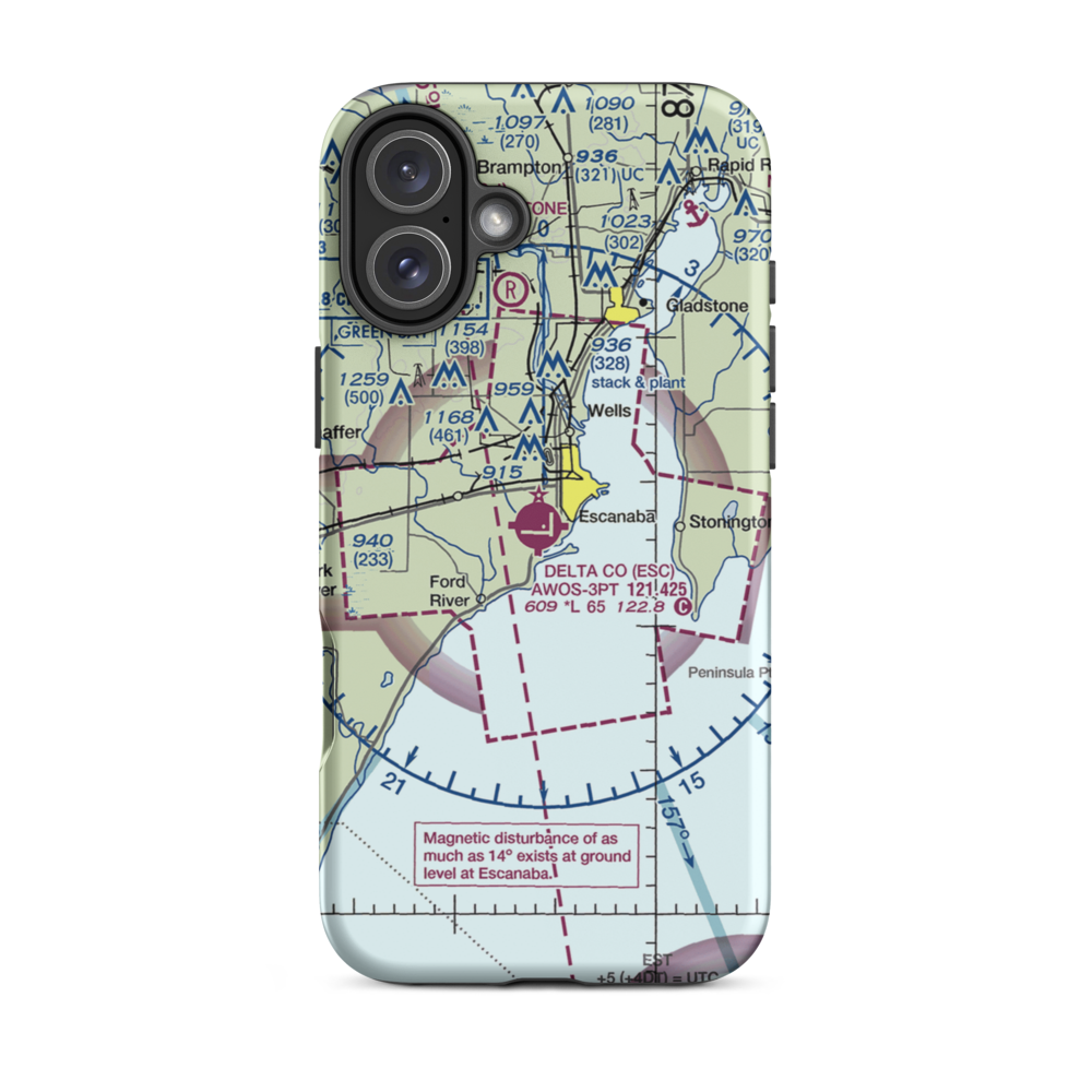 Delta County Airport (ESC) VFR Sectional  Tough iPhone Case iPhone 16 Plus model shown
