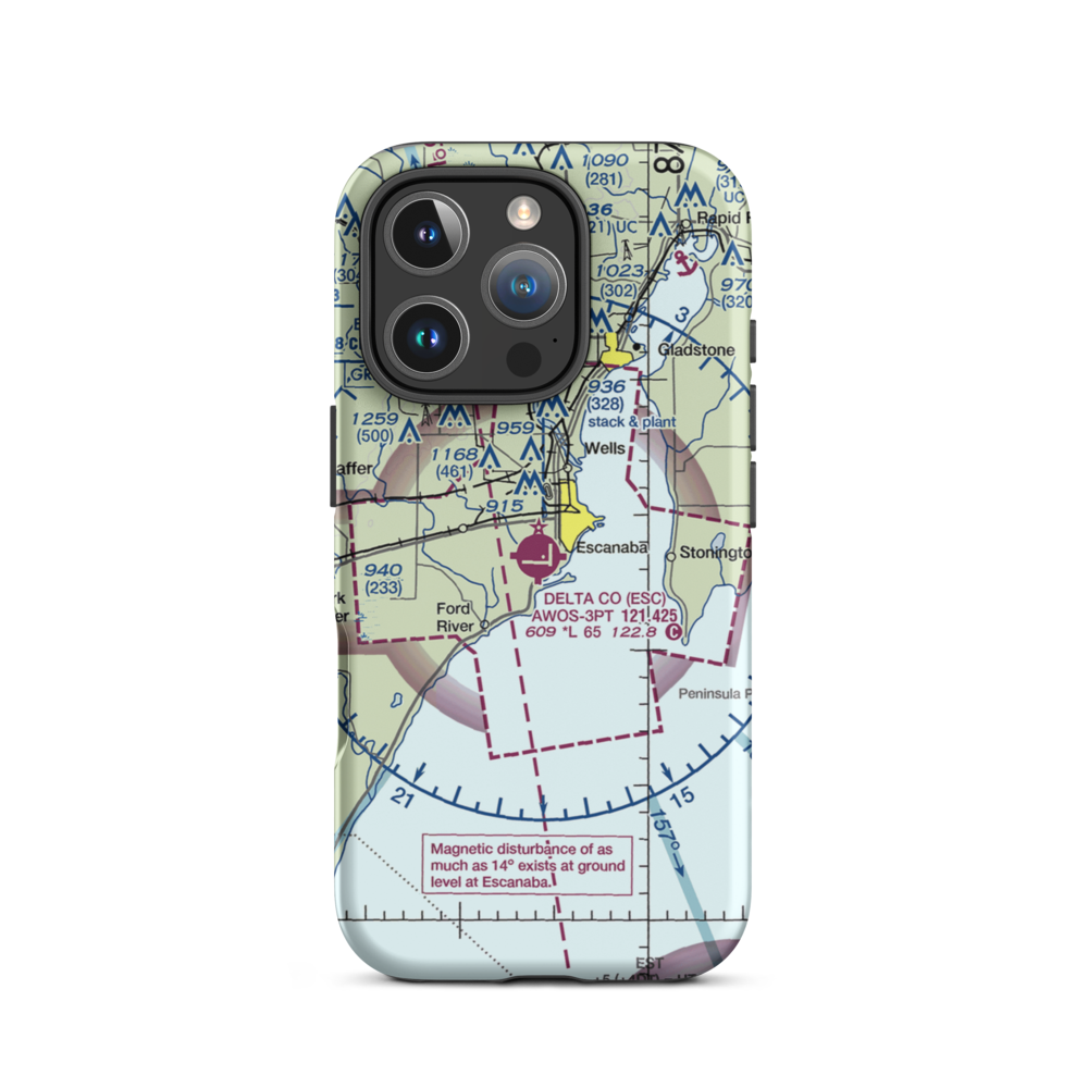 Delta County Airport (ESC) VFR Sectional  Tough iPhone Case iPhone 16 Pro model shown