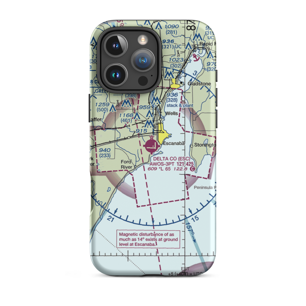Delta County Airport (ESC) VFR Sectional  Tough iPhone Case iPhone 16 Pro Max model shown