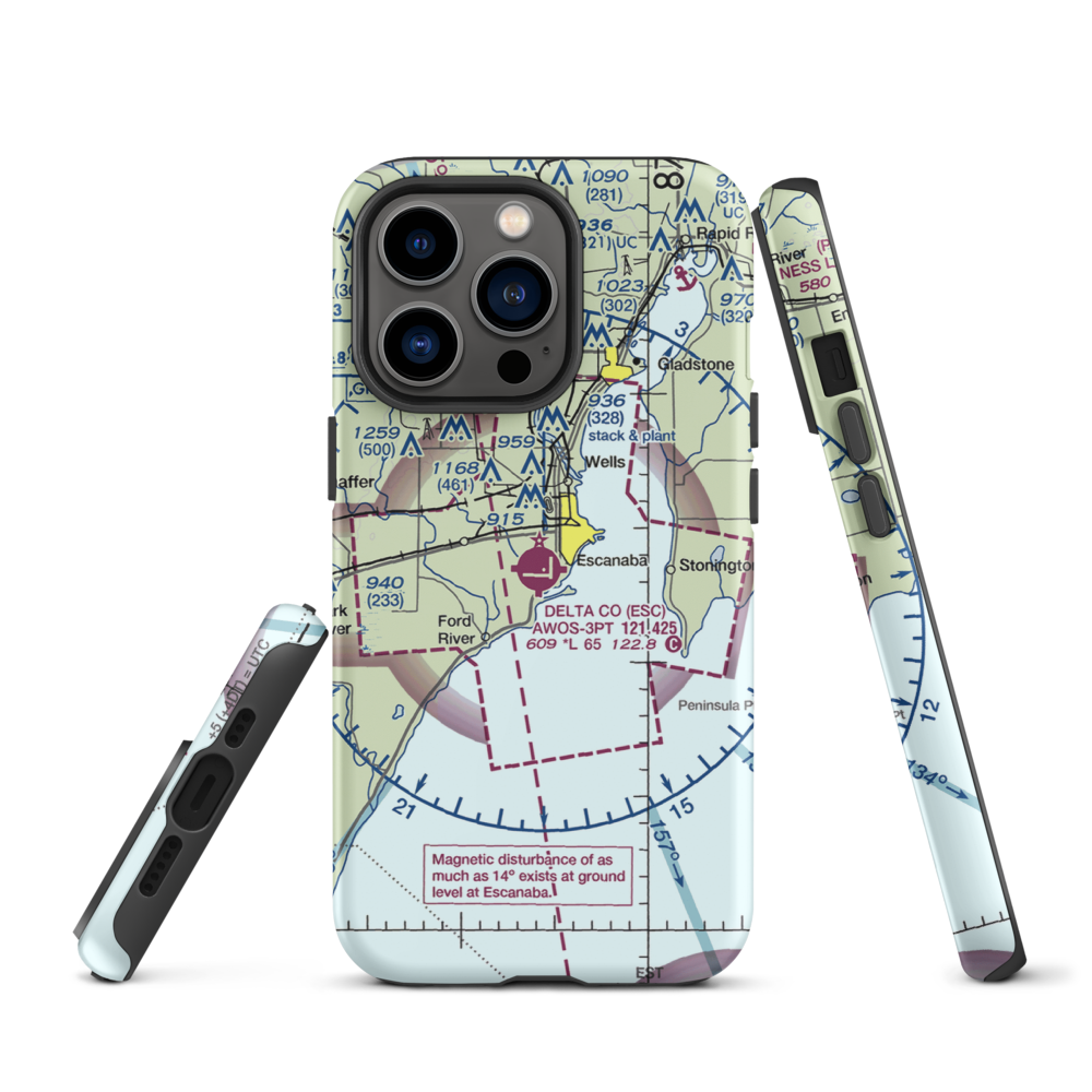 Delta County Airport (ESC) VFR Sectional  Tough iPhone Case iPhone 13 Pro model shown