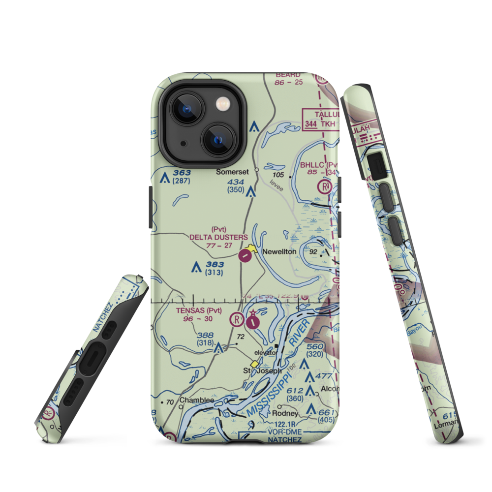 Delta Dusters, LLC Airport (LS83) VFR Sectional  Tough iPhone Case iPhone 14 model shown