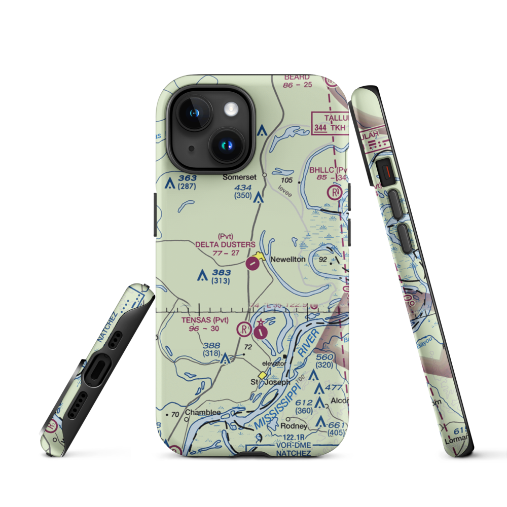 Delta Dusters, LLC Airport (LS83) VFR Sectional  Tough iPhone Case iPhone 15 model shown