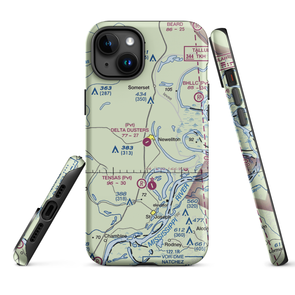 Delta Dusters, LLC Airport (LS83) VFR Sectional  Tough iPhone Case iPhone 15 Plus model shown
