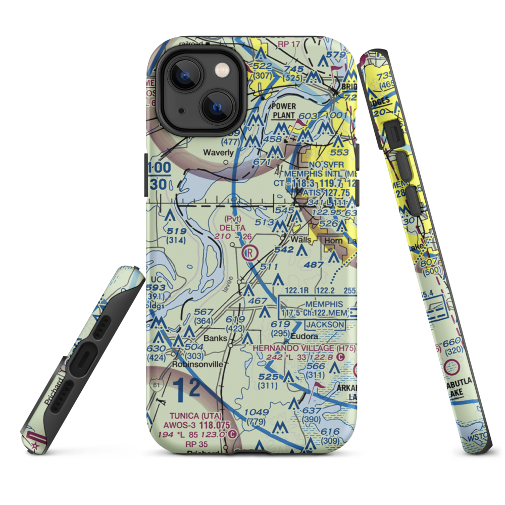 Delta Flying Service Inc Airport (MS65) VFR Sectional  Tough iPhone Case iPhone 14 Plus model shown