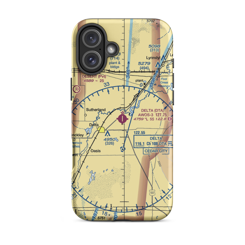 Delta Municipal Airport (DTA) VFR Sectional  Tough iPhone Case iPhone 16 Plus model shown