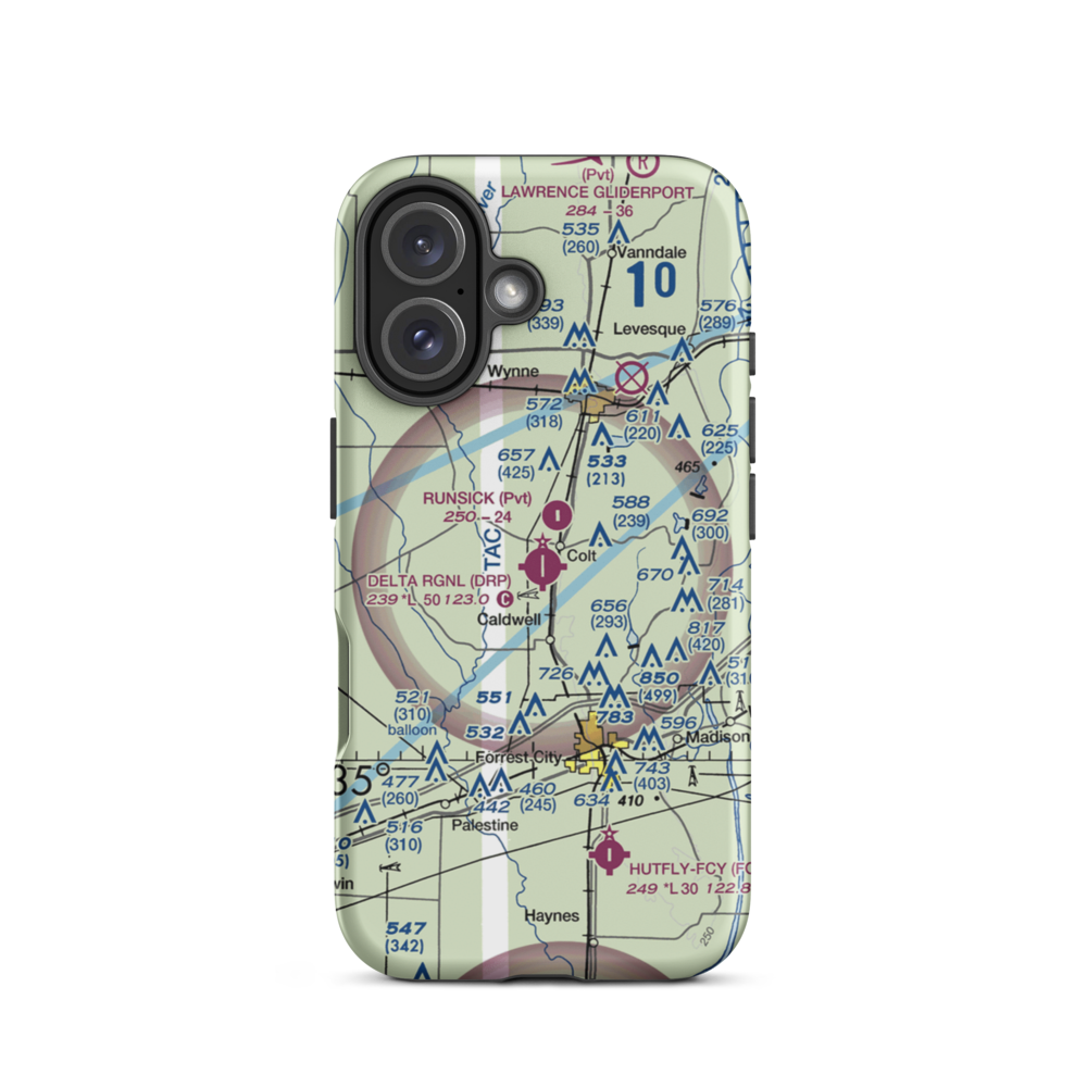 Delta Regional Airport (DRP) VFR Sectional  Tough iPhone Case iPhone 16 model shown