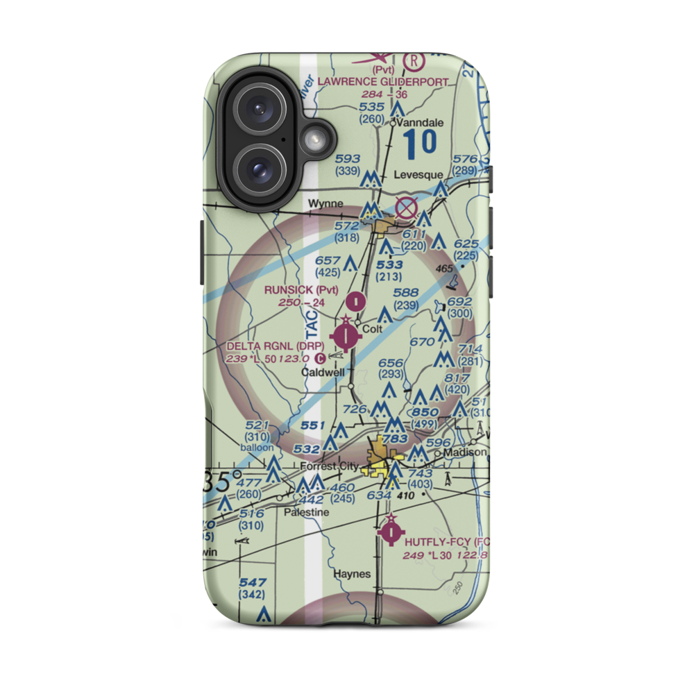 Delta Regional Airport (DRP) VFR Sectional  Tough iPhone Case iPhone 16 Plus model shown
