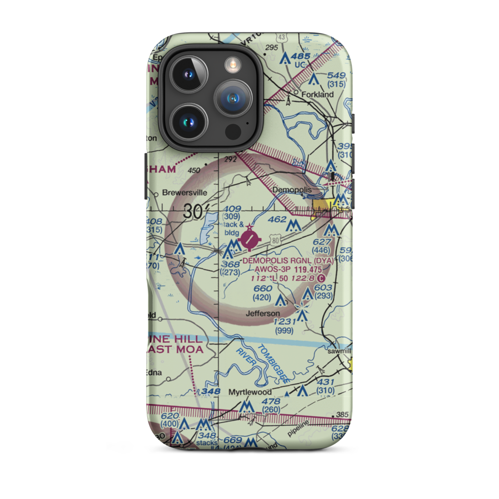 Demopolis Municipal Airport (DYA) VFR Sectional  Tough iPhone Case iPhone 16 Pro Max model shown