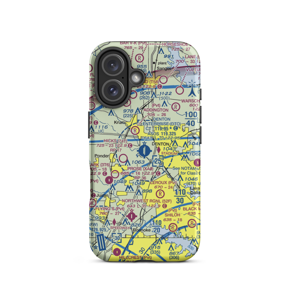 Denton Municipal Airport (DTO) VFR Sectional  Tough iPhone Case iPhone 16 model shown