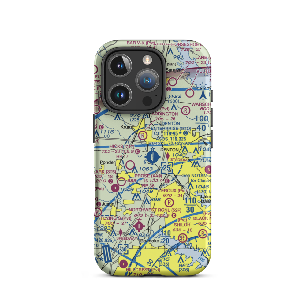 Denton Municipal Airport (DTO) VFR Sectional  Tough iPhone Case iPhone 16 Pro model shown