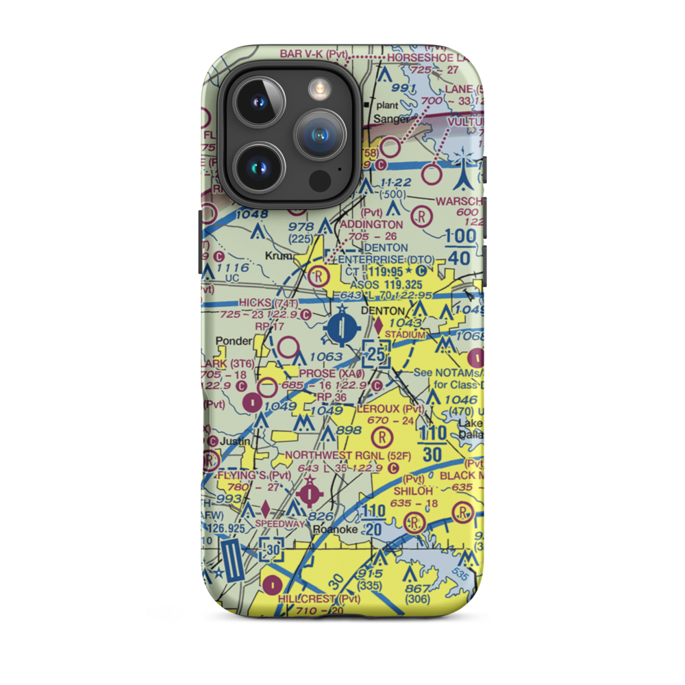 Denton Municipal Airport (DTO) VFR Sectional  Tough iPhone Case iPhone 16 Pro Max model shown