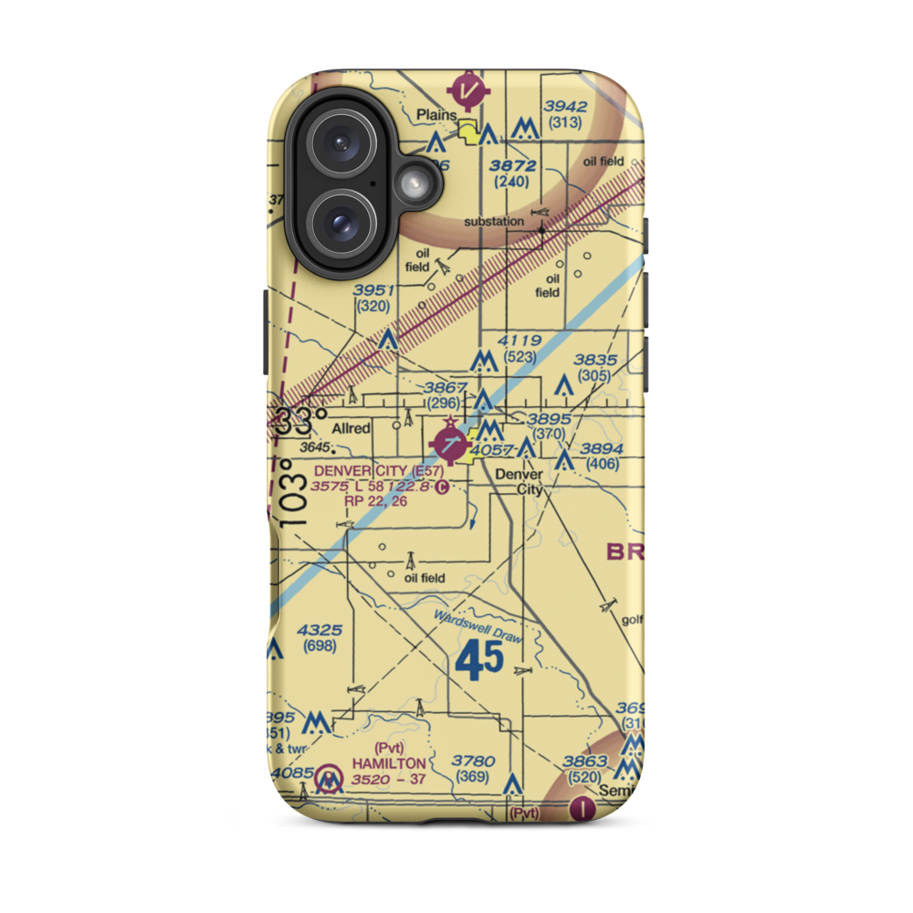 Denver City Airport (E57) VFR Sectional  Tough iPhone Case iPhone 16 Plus model shown