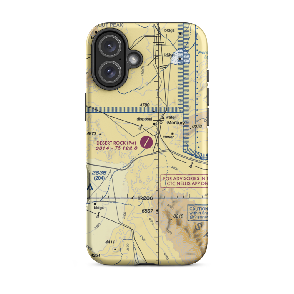 Desert Rock Airport (NV65) VFR Sectional  Tough iPhone Case iPhone 16 Plus model shown