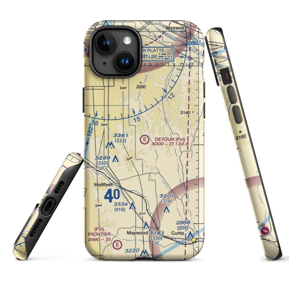 Detour Airport (01NE) VFR Sectional  Tough iPhone Case iPhone 15 Plus model shown