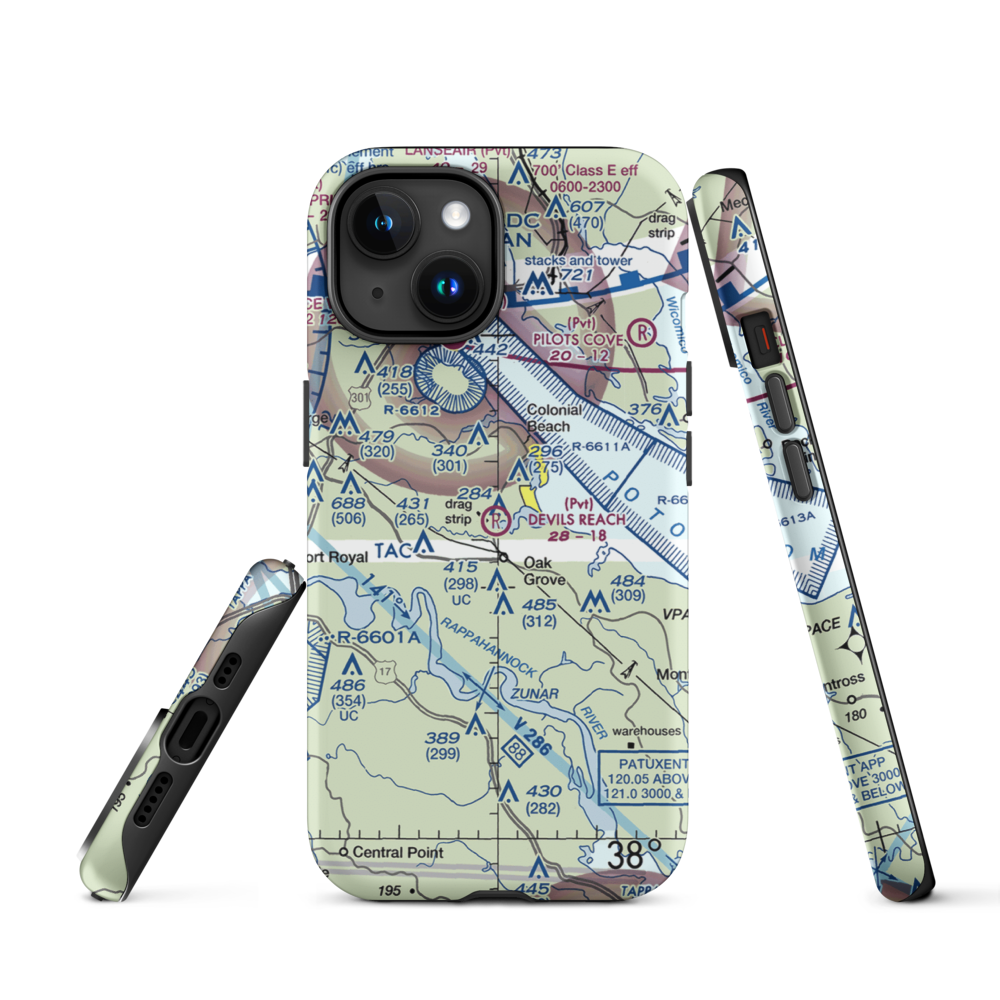 Devil's Reach Landing Airport (11VG) VFR Sectional  Tough iPhone Case iPhone 15 model shown
