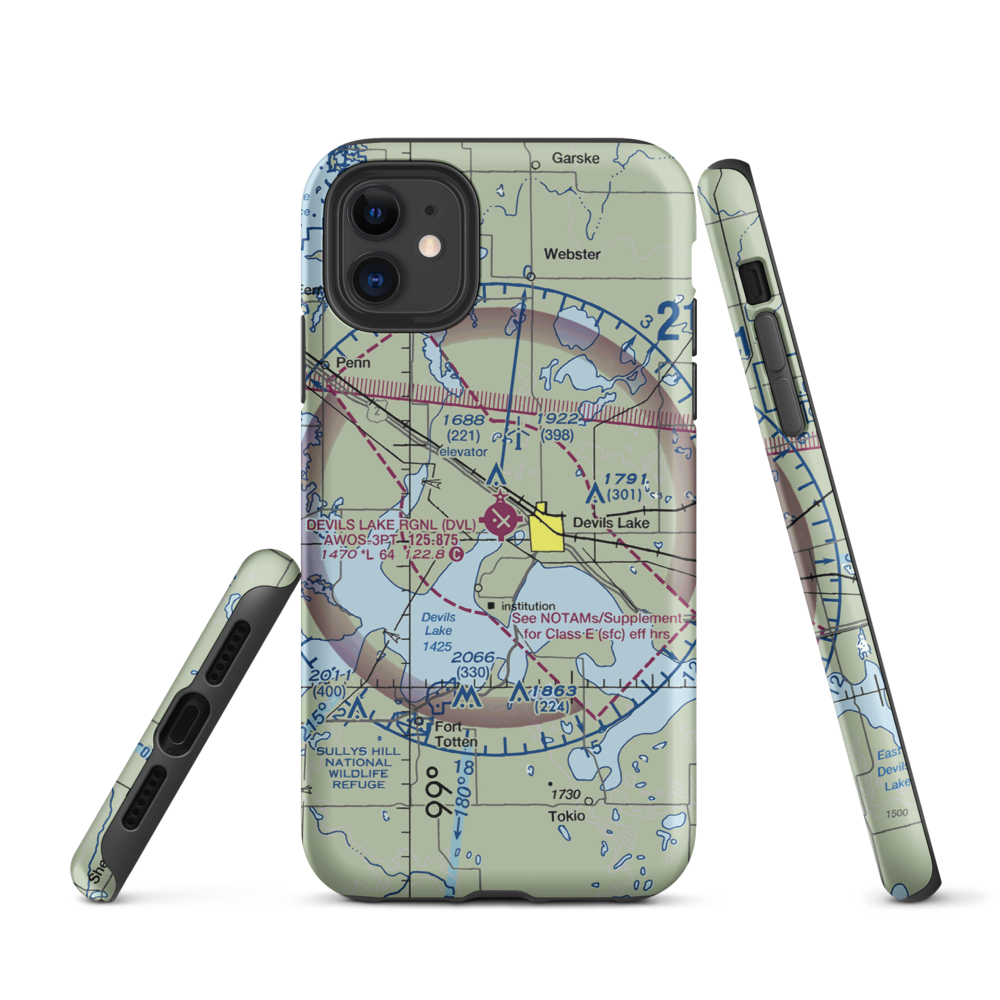 Devils Lake Regional Airport (DVL) VFR Sectional  Tough iPhone Case iPhone 11 model shown
