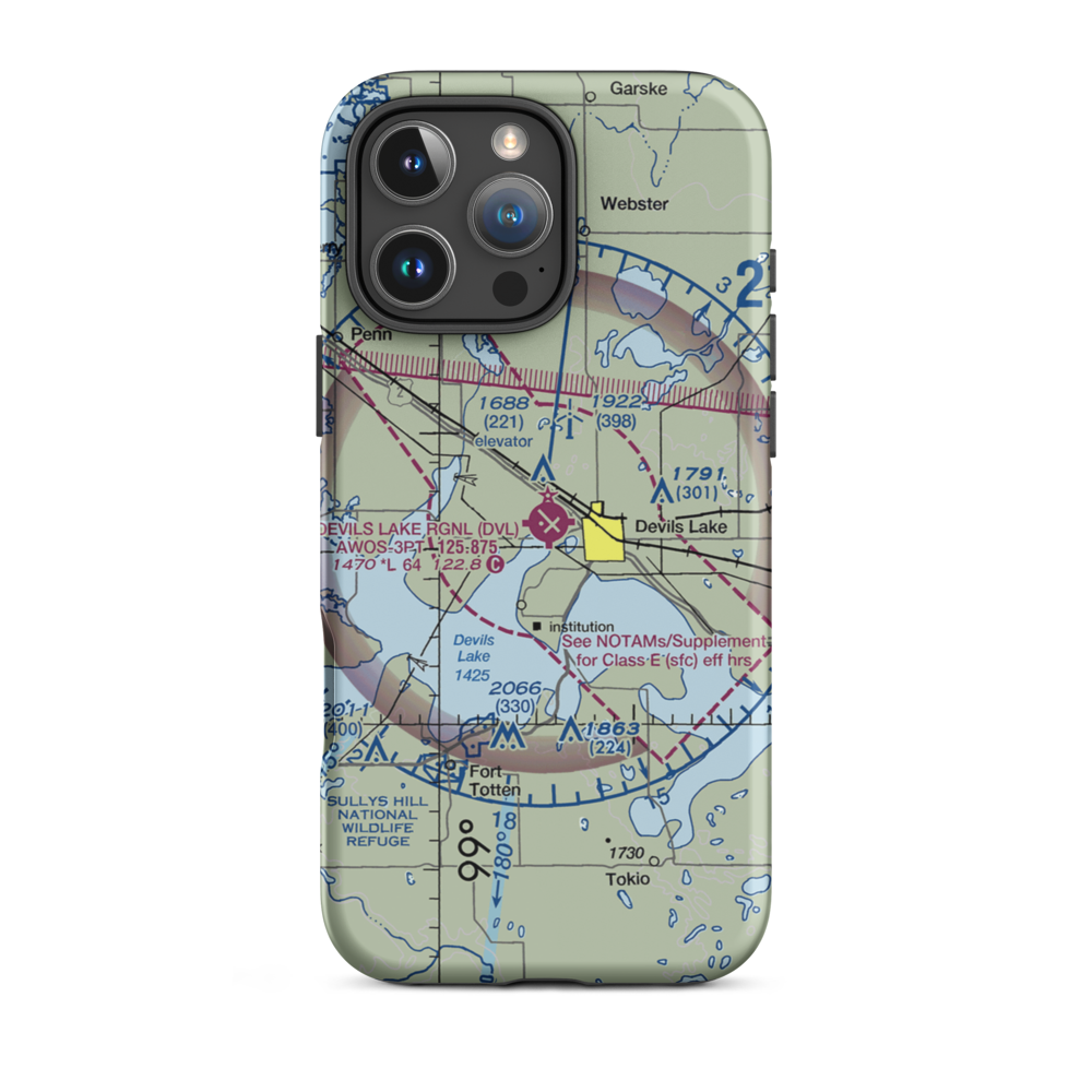 Devils Lake Regional Airport (DVL) VFR Sectional  Tough iPhone Case iPhone 16 Pro Max model shown