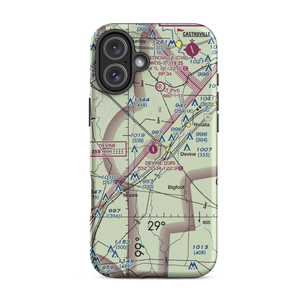 Devine Municipal Airport (23R) VFR Sectional  Tough iPhone Case iPhone 16 Plus model shown