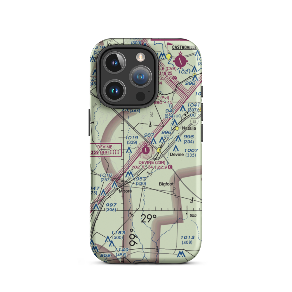 Devine Municipal Airport (23R) VFR Sectional  Tough iPhone Case iPhone 16 Pro model shown