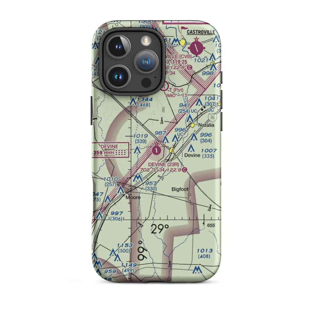 Devine Municipal Airport (23R) VFR Sectional  Tough iPhone Case iPhone 16 Pro Max model shown