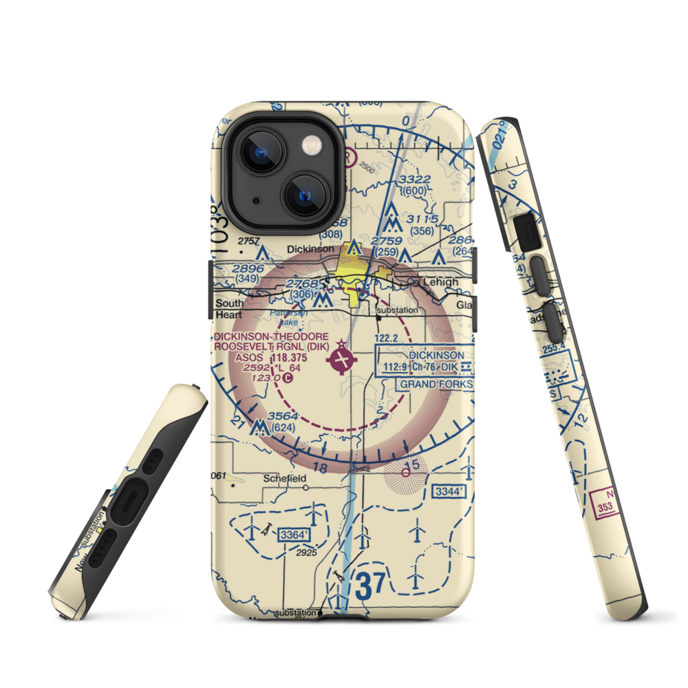 Dickinson Theodore Roosevelt Regional Airport (DIK) VFR Sectional  Tough iPhone Case iPhone 14 model shown