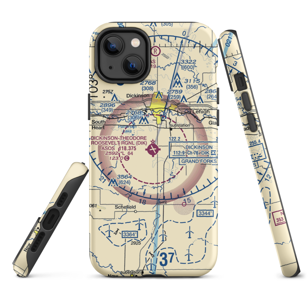 Dickinson Theodore Roosevelt Regional Airport (DIK) VFR Sectional  Tough iPhone Case iPhone 14 Plus model shown