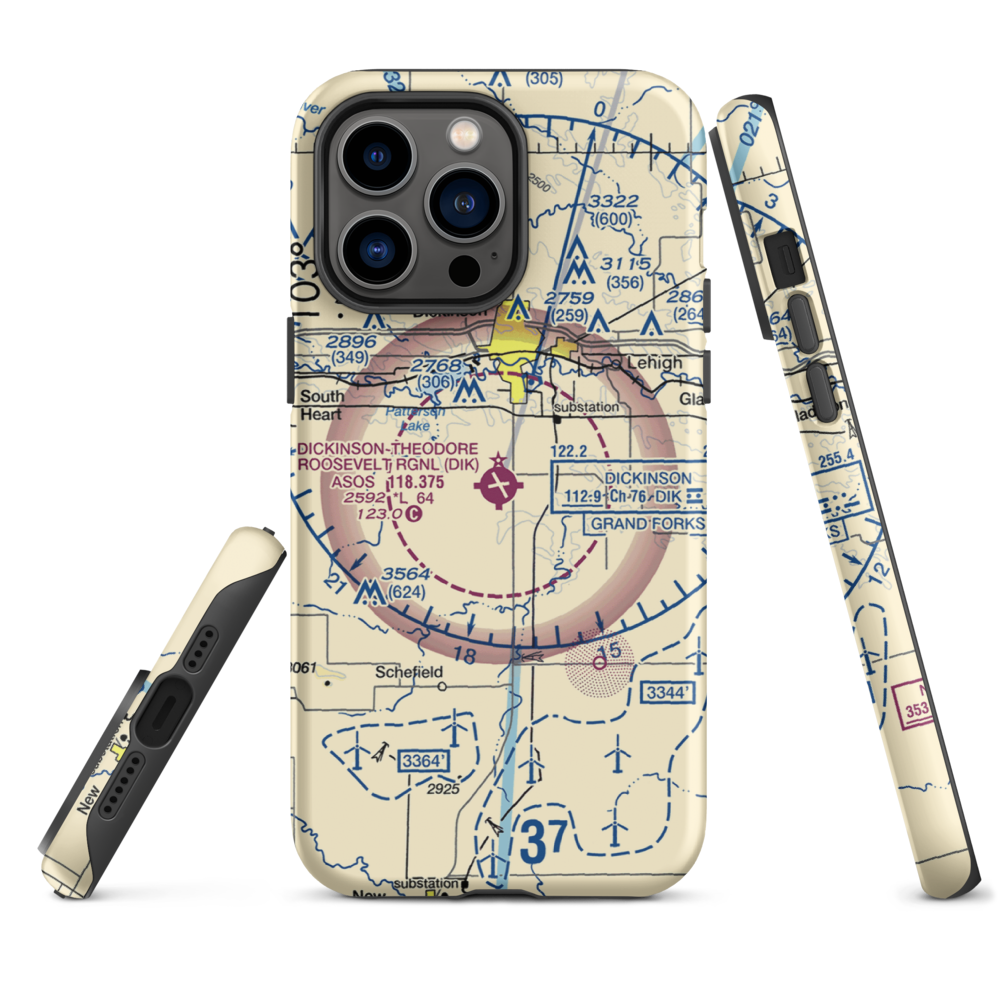 Dickinson Theodore Roosevelt Regional Airport (DIK) VFR Sectional  Tough iPhone Case iPhone 14 Pro Max model shown