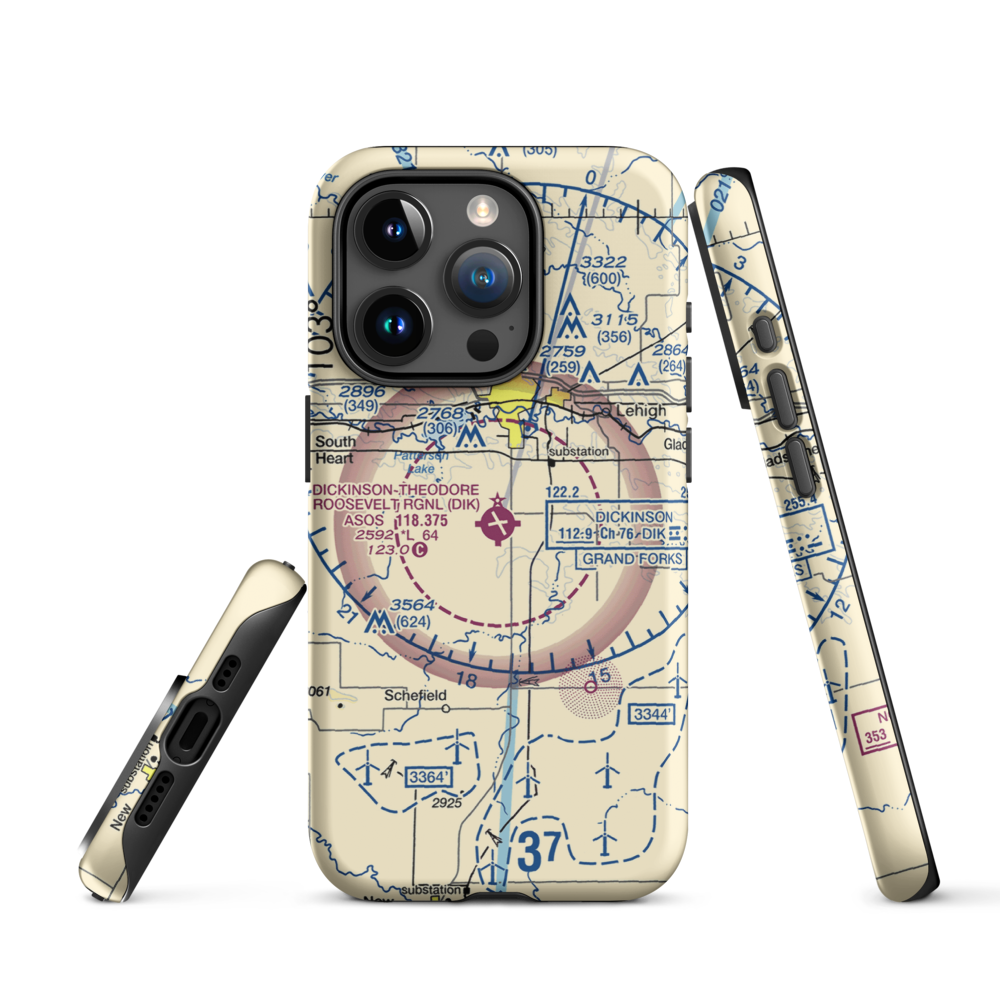 Dickinson Theodore Roosevelt Regional Airport (DIK) VFR Sectional  Tough iPhone Case iPhone 15 Pro model shown