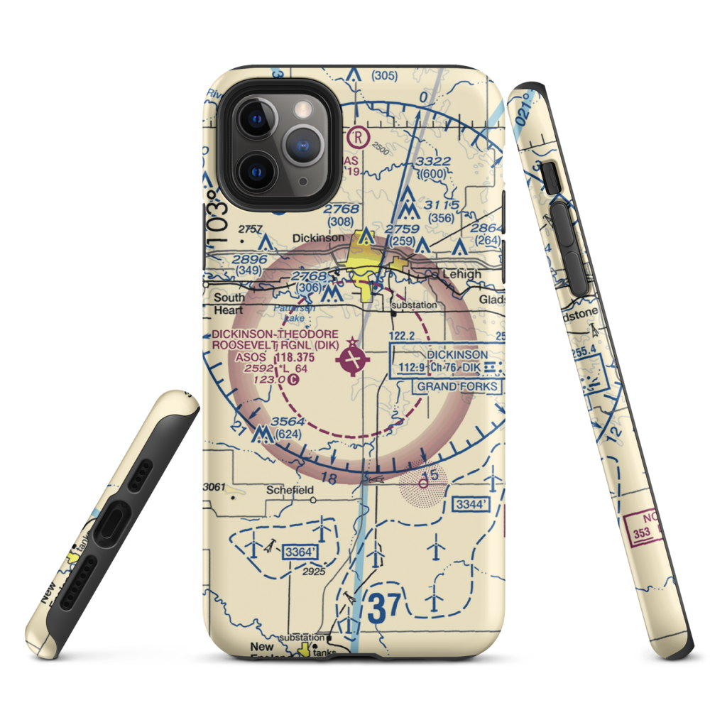 Dickinson Theodore Roosevelt Regional Airport (DIK) VFR Sectional  Tough iPhone Case iPhone 11 Pro Max model shown