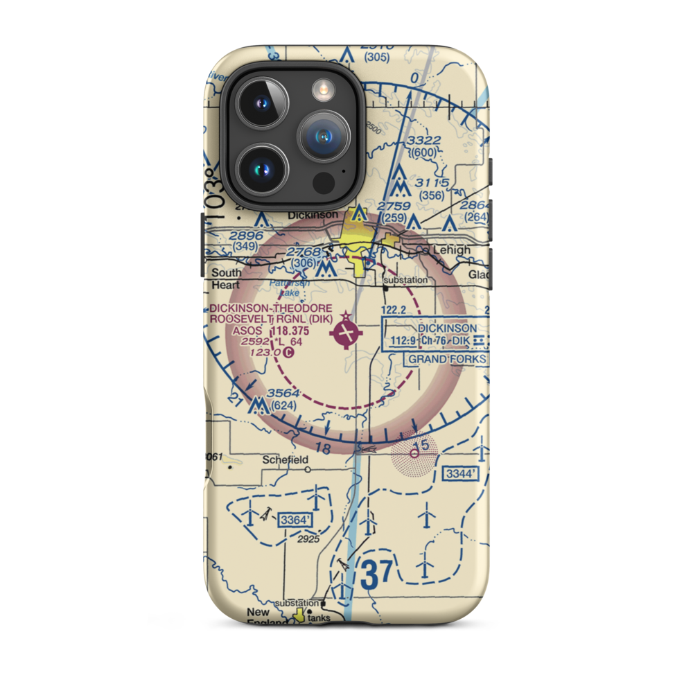 Dickinson Theodore Roosevelt Regional Airport (DIK) VFR Sectional  Tough iPhone Case iPhone 16 Pro Max model shown
