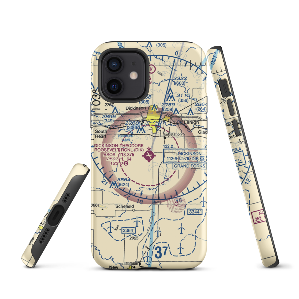 Dickinson Theodore Roosevelt Regional Airport (DIK) VFR Sectional  Tough iPhone Case iPhone 12 model shown