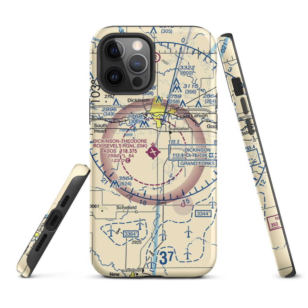 Dickinson Theodore Roosevelt Regional Airport (DIK) VFR Sectional  Tough iPhone Case iPhone 12 Pro Max model shown