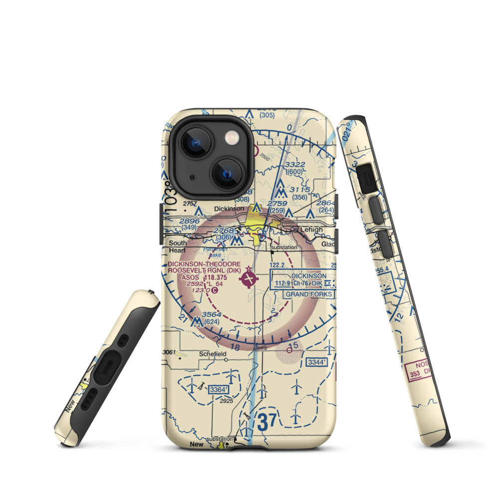 Dickinson Theodore Roosevelt Regional Airport (DIK) VFR Sectional  Tough iPhone Case iPhone 13 mini model shown
