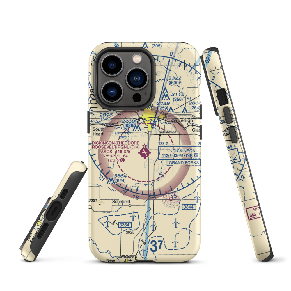 Dickinson Theodore Roosevelt Regional Airport (DIK) VFR Sectional  Tough iPhone Case iPhone 13 Pro model shown