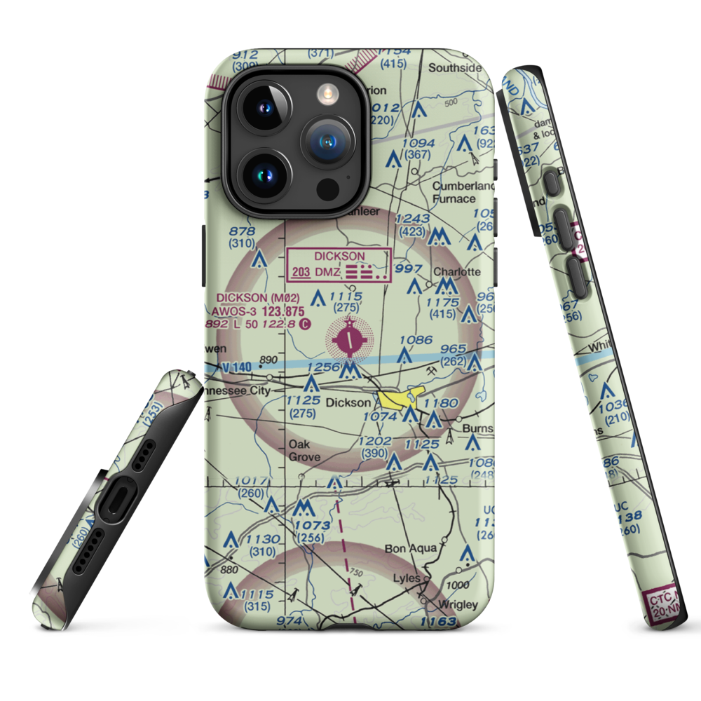 Dickson Municipal Airport (M02) VFR Sectional  Tough iPhone Case iPhone 15 Pro Max model shown