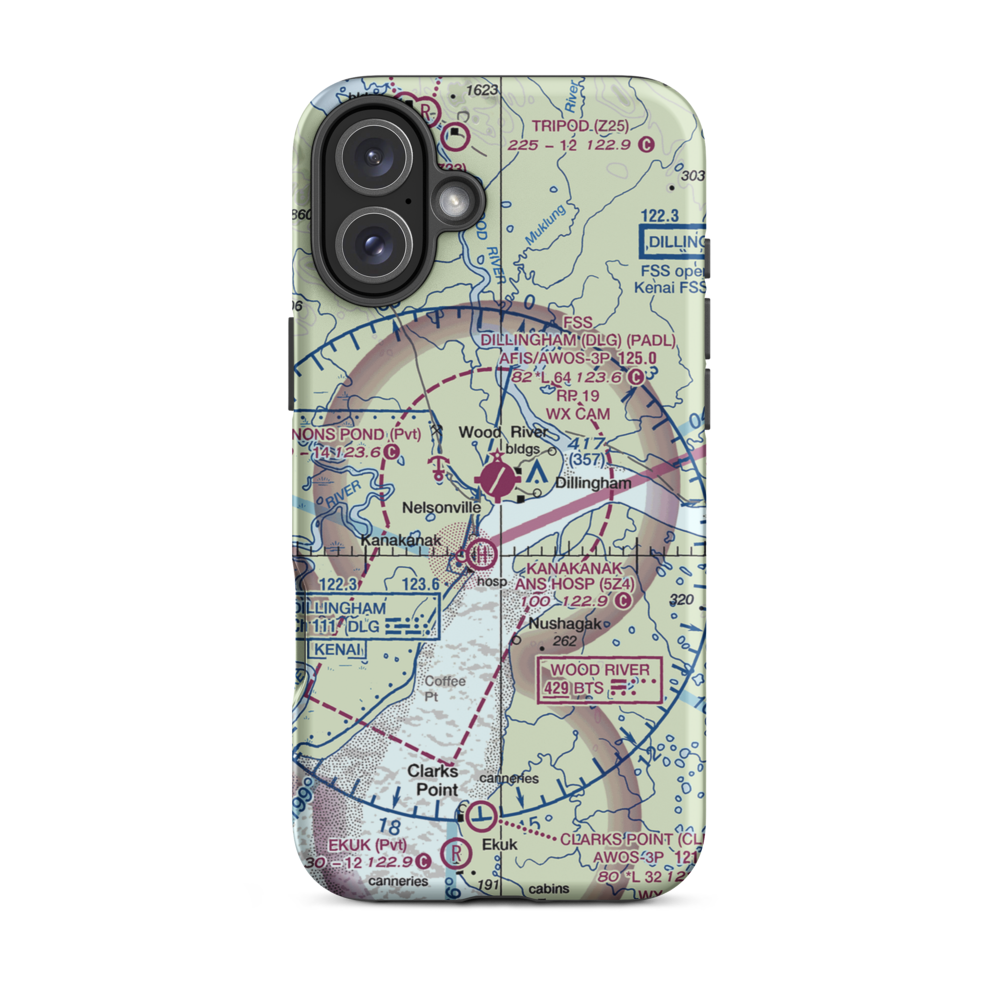 Dillingham Airport (DLG) VFR Sectional  Tough iPhone Case iPhone 16 Plus model shown