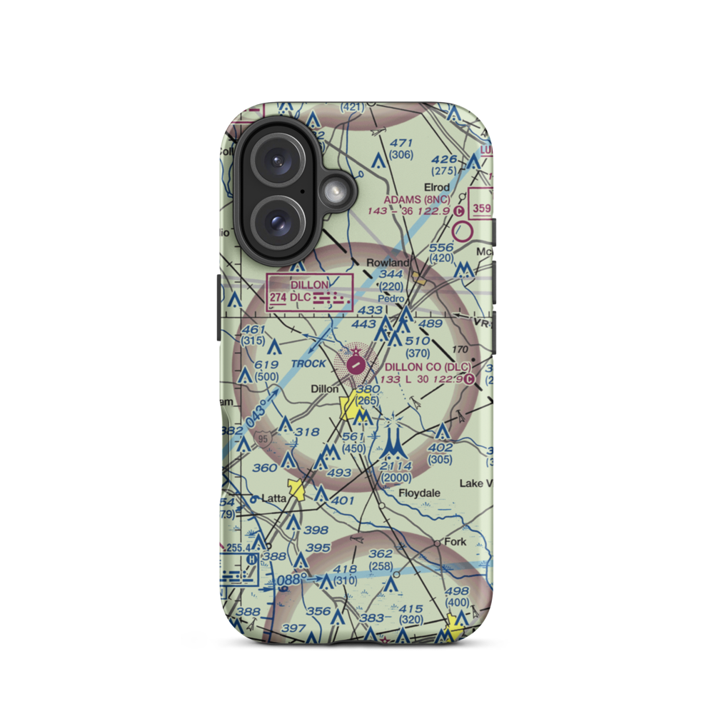 Dillon County Airport (DLC) VFR Sectional  Tough iPhone Case iPhone 16 model shown