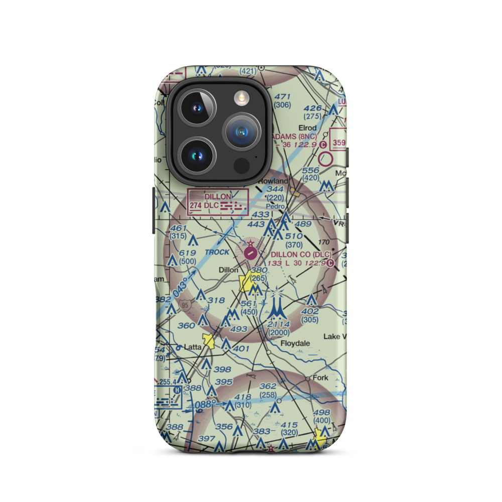Dillon County Airport (DLC) VFR Sectional  Tough iPhone Case iPhone 16 Pro model shown