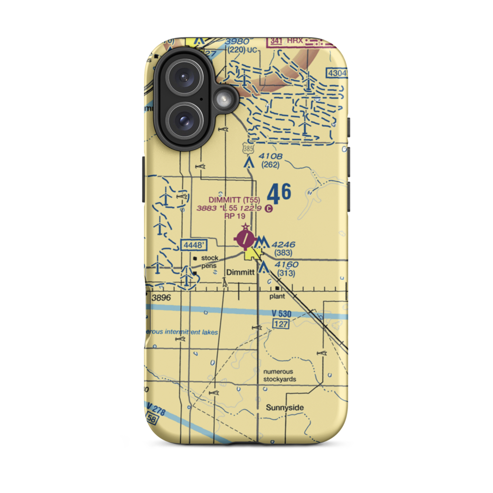 Dimmitt Municipal Airport (T55) VFR Sectional  Tough iPhone Case iPhone 16 Plus model shown