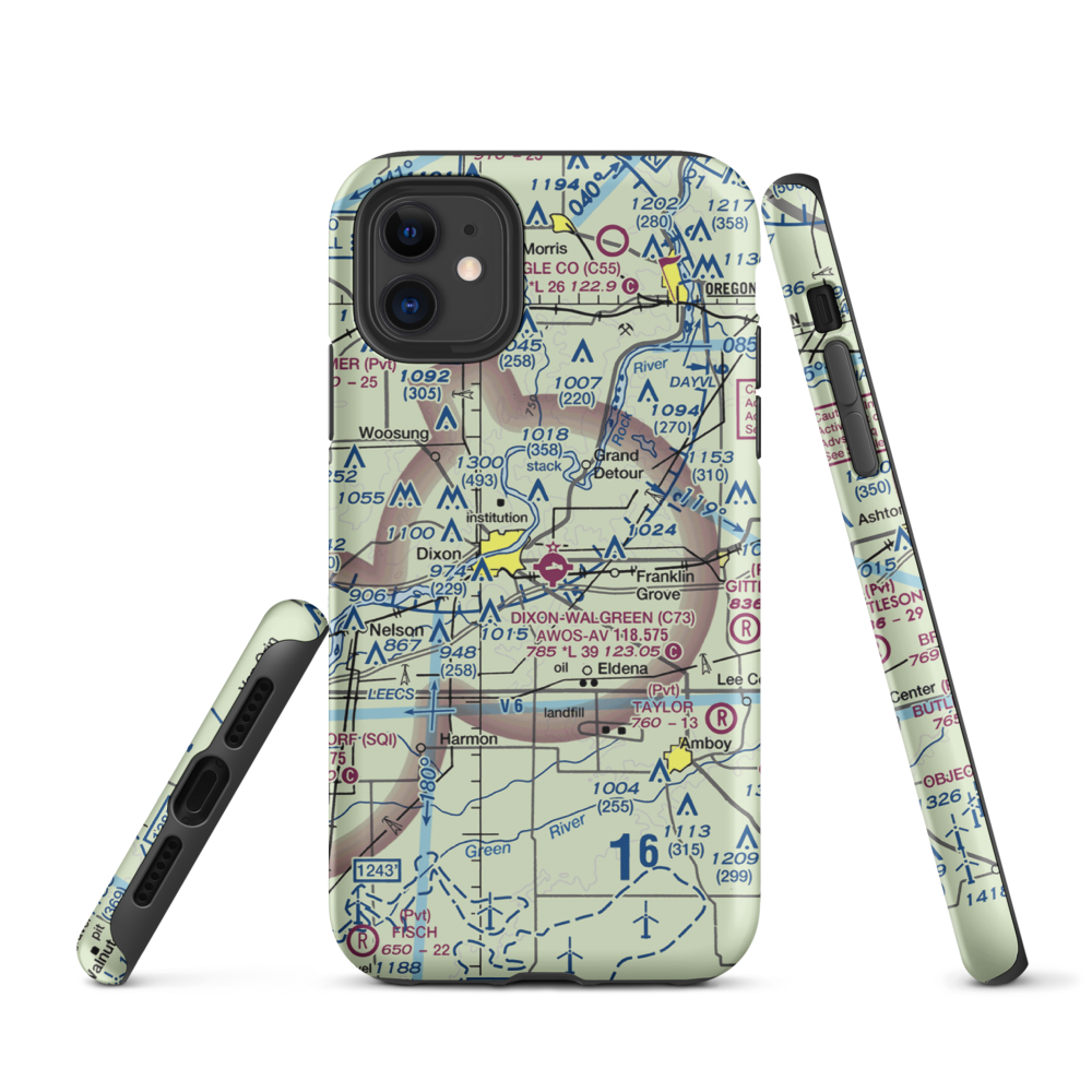 Dixon Municipal Charles R. Walgreen Field (C73) VFR Sectional  Tough iPhone Case iPhone 11 model shown