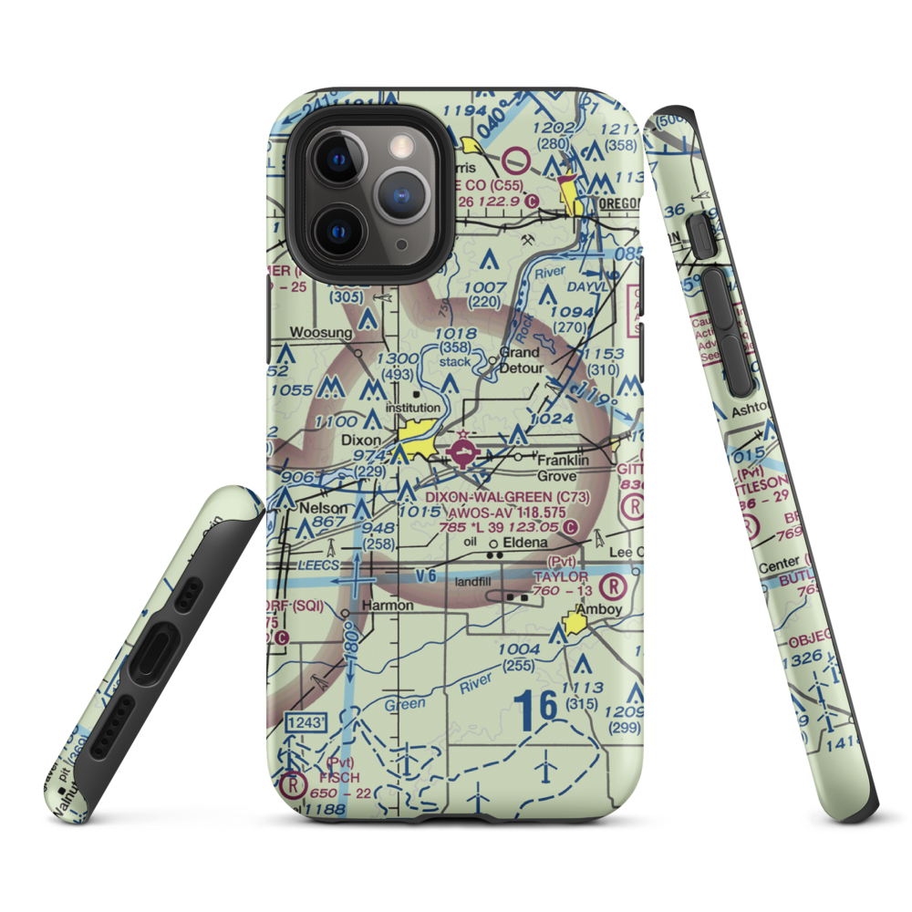Dixon Municipal Charles R. Walgreen Field (C73) VFR Sectional  Tough iPhone Case iPhone 11 Pro model shown