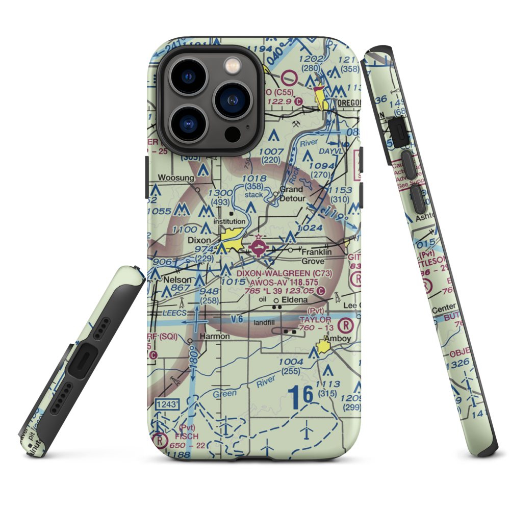 Dixon Municipal Charles R. Walgreen Field (C73) VFR Sectional  Tough iPhone Case iPhone 13 Pro Max model shown