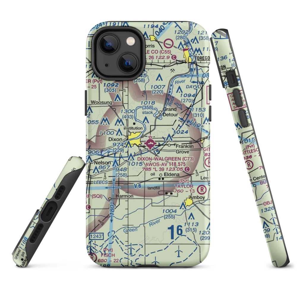 Dixon Municipal Charles R. Walgreen Field (C73) VFR Sectional  Tough iPhone Case iPhone 14 Plus model shown
