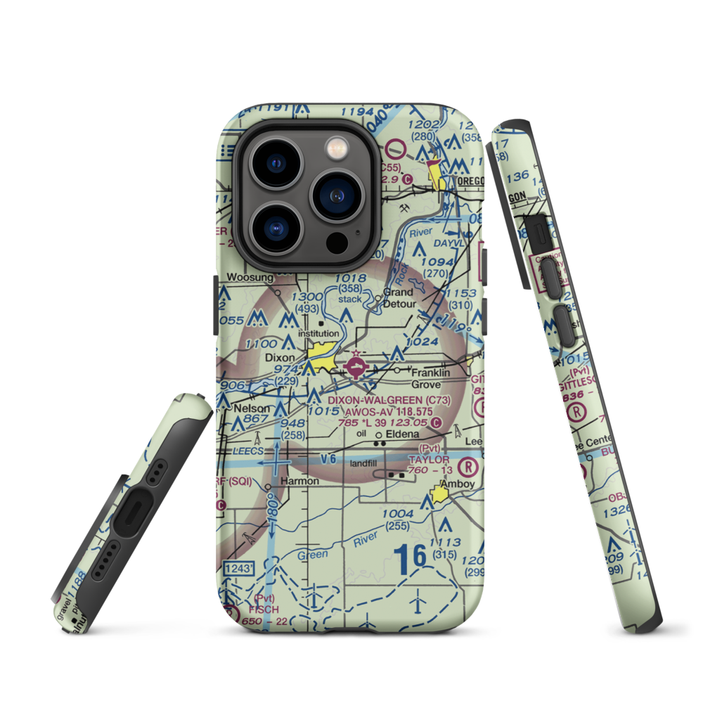Dixon Municipal Charles R. Walgreen Field (C73) VFR Sectional  Tough iPhone Case iPhone 14 Pro model shown
