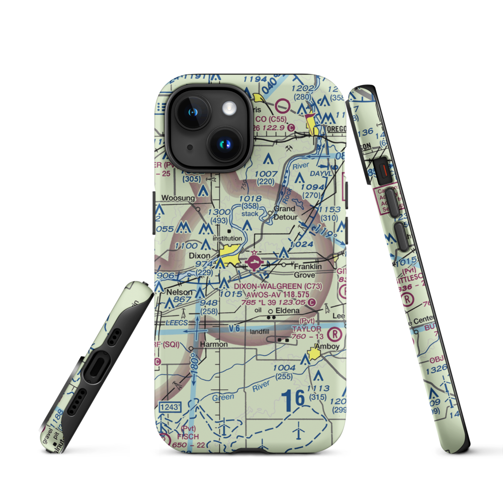Dixon Municipal Charles R. Walgreen Field (C73) VFR Sectional  Tough iPhone Case iPhone 15 model shown